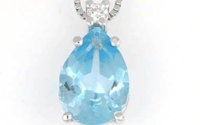 No Reserve Price - Necklace with pendant - 18 kt. White gold Diamond (Natural) - Topaz