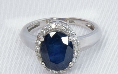 No Reseve Price -- 3.60 ct Deep Blue Sapphire On Knife Band - 14 kt. White gold - Ring - IGI Certified