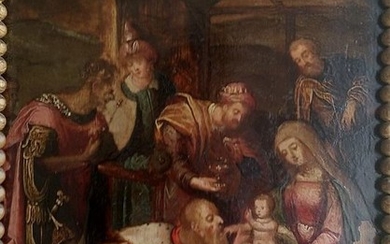 Oil painting on copper birth of baby Jesus - Copper - Late 17th century