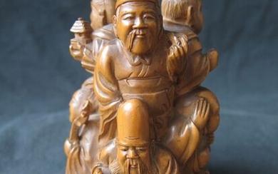 Okimono - Wood - 'Kōgetsu' 光月 - The Seven Gods of Good Fortune - With signature 'Kōgetsu' 光月 - Japan - Late 19th / Early 20th century (Meiji period)