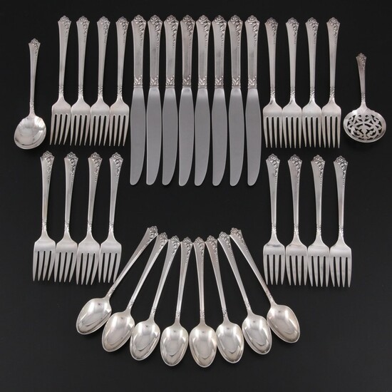 Oneida "Damask Rose" Sterling Silver Flatware, Mid to Late 20th Century