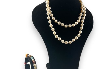 Opera Length Freshwater Pearl Necklace and Multi-Color Freshwater Pearl Bracelet