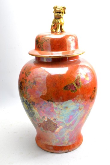 Orange ground Wiltonware floral decorated baluster jar and c...