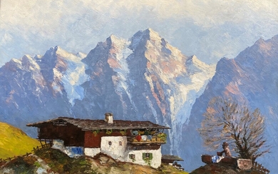 Oscar MULLEY (1891-1949)(Attribué à) Chalet dans le Tyrol autrichien Huile sur isorel. 50,5 x 70...