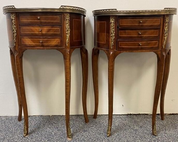 PAIR LOUIS XVI STYLE MARQUETRY SIDE TABLES