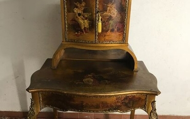 Painted toilet signed Morten - Louis XV Style - Wood-Bronze-Paintings - Late 19th / 20th century