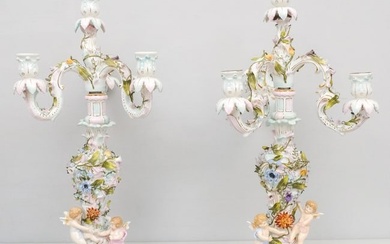 Pair Antique Large Figural Porcelain Candelabras