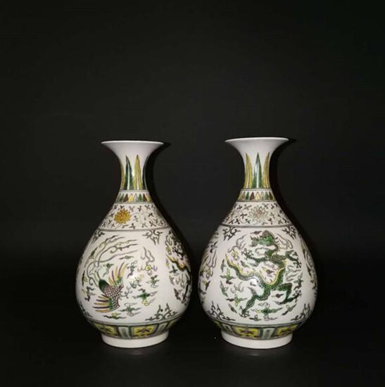 Pair Chinese Doucai Porcelain Vases