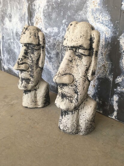 Pair Easter Island Maoi Rapa Nui Style Sculptures