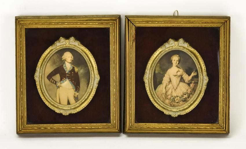 Pair George & Martha Washington Portrait Miniature