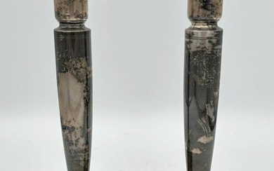 Pair Sterling TIFFANY & CO. MAKERS candlesticks, nice estate condition, measure 7.75" high. Signed