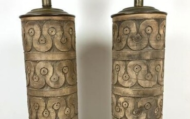 Pair TIC for Raymor Table Lamps. Decorated with incised