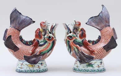 Pair of Chinese Large Porcelain Dragon-Fish