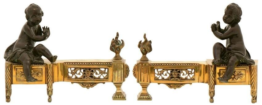 Pair of French Louis XVI Style Bronze Chenets