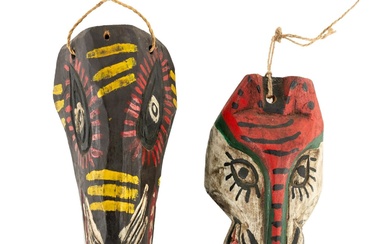 Pair of Guatemalan Decorative Wood Carved Carnival Masks