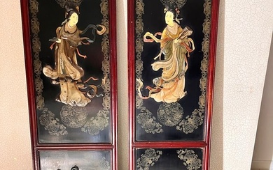 Pair of Japanese Shell Carved Lacquer Panels
