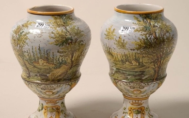 Pair of Nevers (?) polychrome earthenware medicine jars...