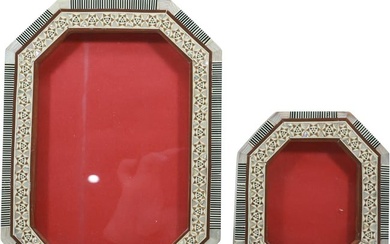 Pair of Octagon Egyptian Inlaid Mother of Pearl Picture Frames with Easel Backs