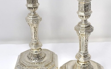 Pair of Regence style silver-plate candlesticks