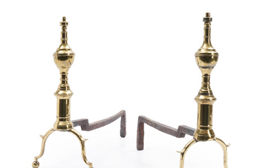 Pair of Small Federal Brass Andirons, Boston, Massachusetts, c. 1800.
