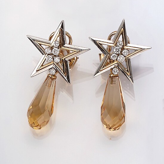 Pair of earrings "stars" with citrine and...