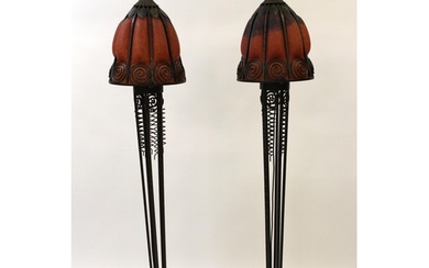 Pair of late 20th Century dark patinated wrought iron and mo...