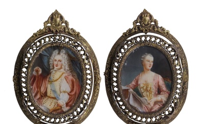Pair of portrait miniatures Louis XV and Marquise de Pompadour