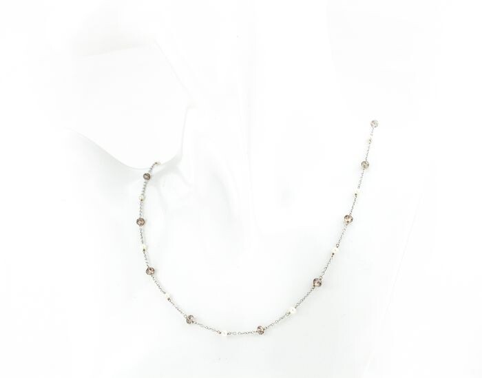 Penta Gioielli - 18 kt. White gold - Necklace - Brown Diamonds, Natural Freshwater Pearls