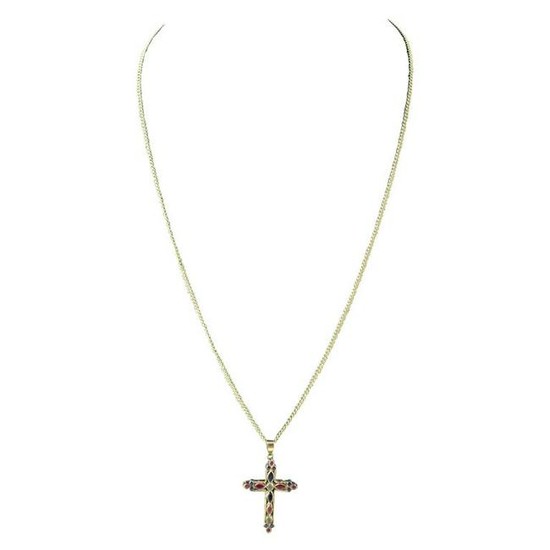 Peridot Ruby & Sapphire Gold Cross on Chain