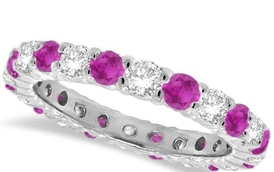 Pink Sapphire and Diamond Eternity Ring Band 14k White Gold 1.07ctw