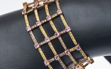 Pink Sapphire and yellow Diamond 18K Gold and Bracelet