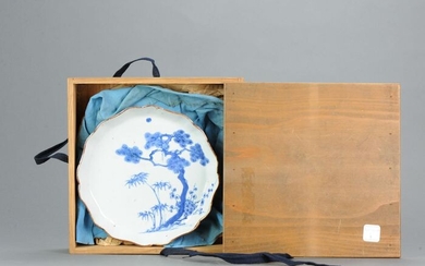 Plate - Blue and white - Porcelain - Kraak Ming Marked Back - China - Chongzhen (1620-1670)