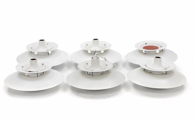 SOLD. Poul Henningsen: "PH-5". Six pendants of white-, red- and blue lacquered metal. (6) – Bruun Rasmussen Auctioneers of Fine Art