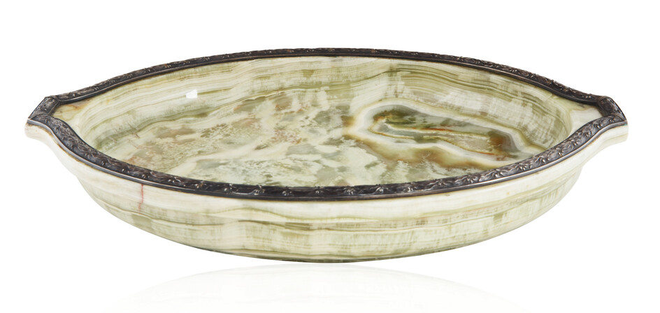 RETAILED BY BOLIN RUSSIAN SILVER MOUNTED ONYX TRAY