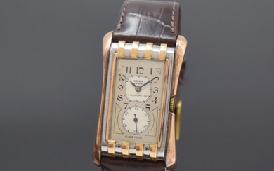 ROLEX Prince référence 1490 montre-bracelet rectangulaire en acier/or rouge, Suisse vers 1935, remontage manuel, boîtier...