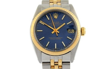 ROLEX - an Oyster Perpetual Datejust bracelet watch. Circa 1977. Stainless steel case with yellow