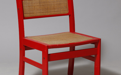 Red lacquered chair with wicker, presumably Ikea, Sweden, 1970/80s.