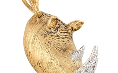Rhinoceros Pendant Diamond Tusk Vintage 14k Yellow Gold Rhino Animal Jewelry