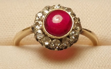 Ring - 14 kt. Silver, Yellow gold Ruby - Diamond