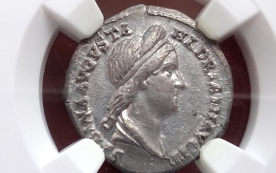 Roman Empire. NGC AU 5/5 - 3/5 Sabina, AD 128 (?)-136/7 AR. Denarius Rome mint.