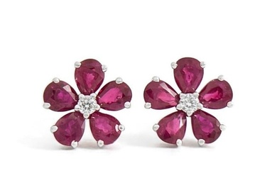 Ruby Diamond Flower Stud Earrings