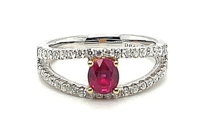 Ruby and Diamond Pave Cocktail Ring in White and Yellow Gold