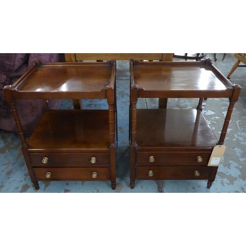 SIDE TABLES, a pair, Georgian style mahogany, two tier, with...