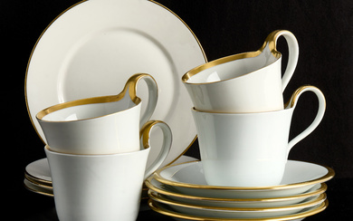 SIGVARD BERNADOTTE. Chocolate cups with saucers, 4 pcs, “Golden Sun”, Bing & Gröndahl, and side dishes, 4 pcs, Limoges.