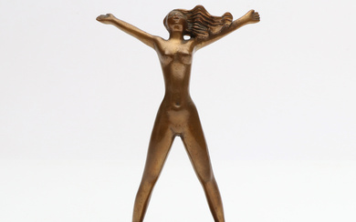 STIG BLOMBERG. SCULPTURE. Bronze. “The Leisure Girl”. Ystad metal, marked underneath and signed SB.