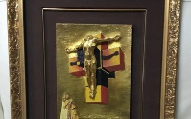 Salvador Dali (1904-1989) - Sculpture, “ Crucifixion Corpus Hypercubus “ Realizzato da IGI colore a mano - 66 cm - Bas-relief Silver - Gold 1000/1000 - 1986
