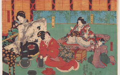 Scene from the kabuki play 'Date kurabe uwasa no saya-ate ' 伊達競高評鞘当 - 1851 - Utagawa Kunisada (1785-1865) - Japan - Edo Period (1600-1868)