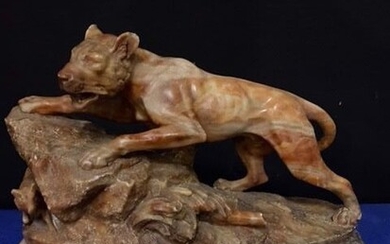 Sculpture, Feline representative in attack - Onyx - Late 19th century