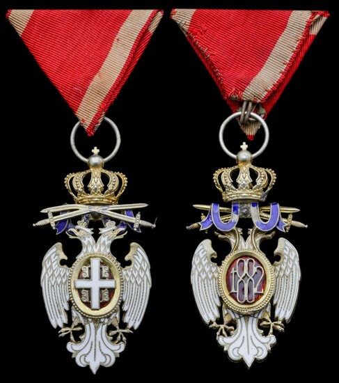 Serbia, Kingdom, Order of the White Eagle, breast Badge, by Arthus Bertrand, Paris, silver-gilt...