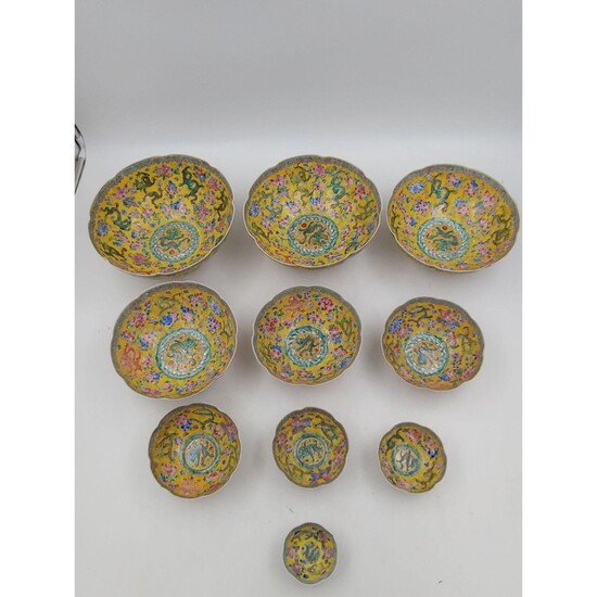 Set of Chinese Famille Rose Eggshell Stacking Bowls